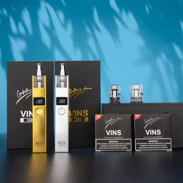 VINS 24K小金條/18K小銀磚小煙套裝｜30W輸出｜1000mAh電池｜鋅合金機身電子煙主機